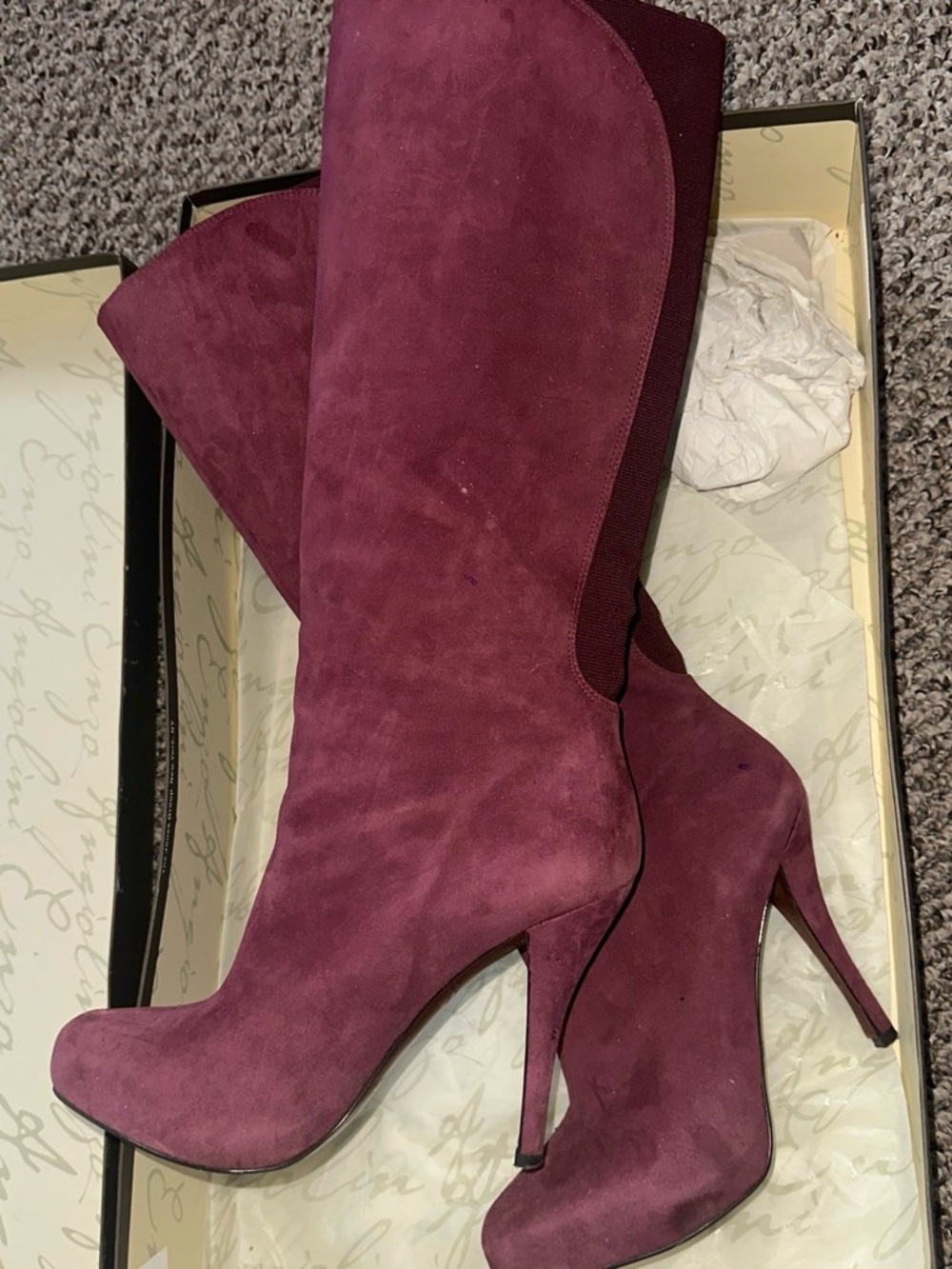 Enzo Angiolini Wine Suede Knee-High Stiletto Boots